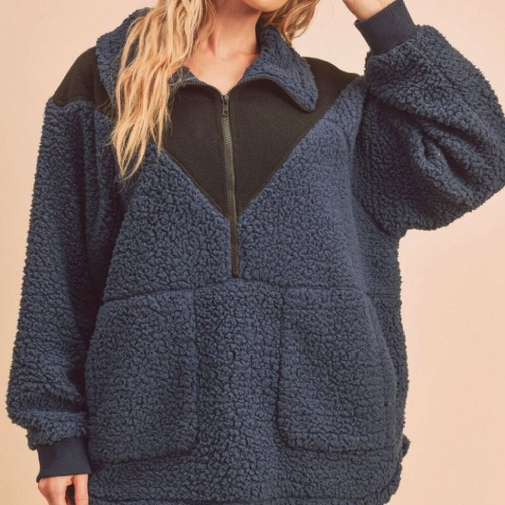 Two Tone Half Zip Fleece Sweatshirt